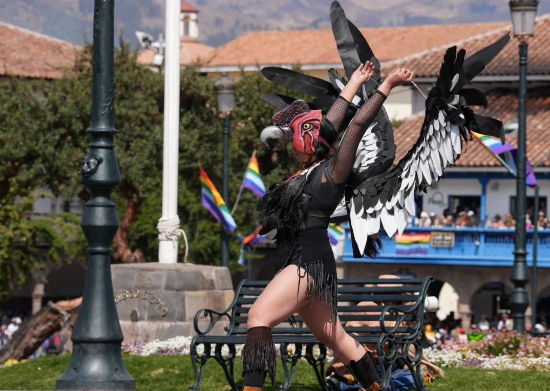 A person dressed as a condor at the Inti Raymi festival in Cusco, Peru