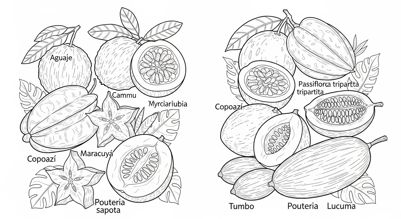 Material Educativo Dibujos de Frutas de la Selva Peruana para Colorear