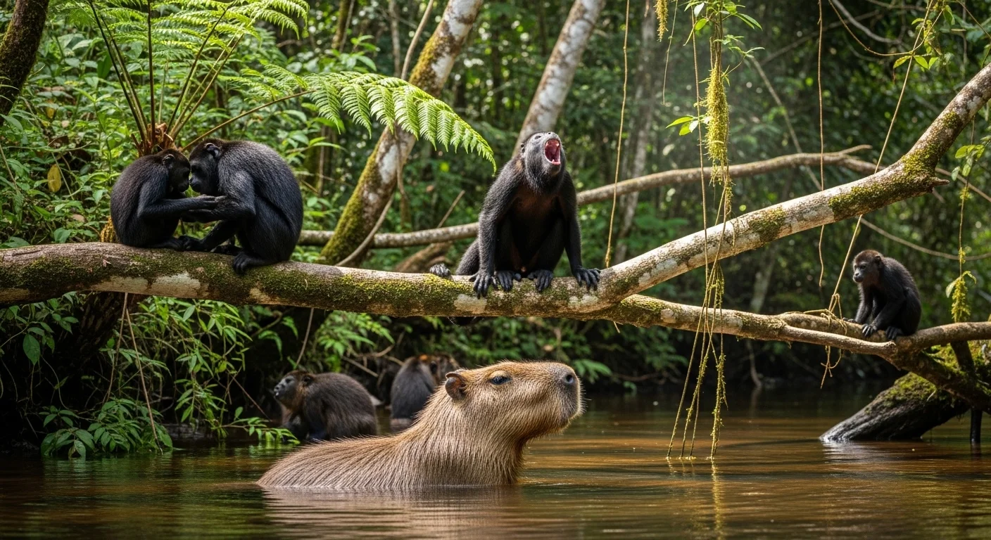 Monos Aulladores y el Ronsoco o Capibara