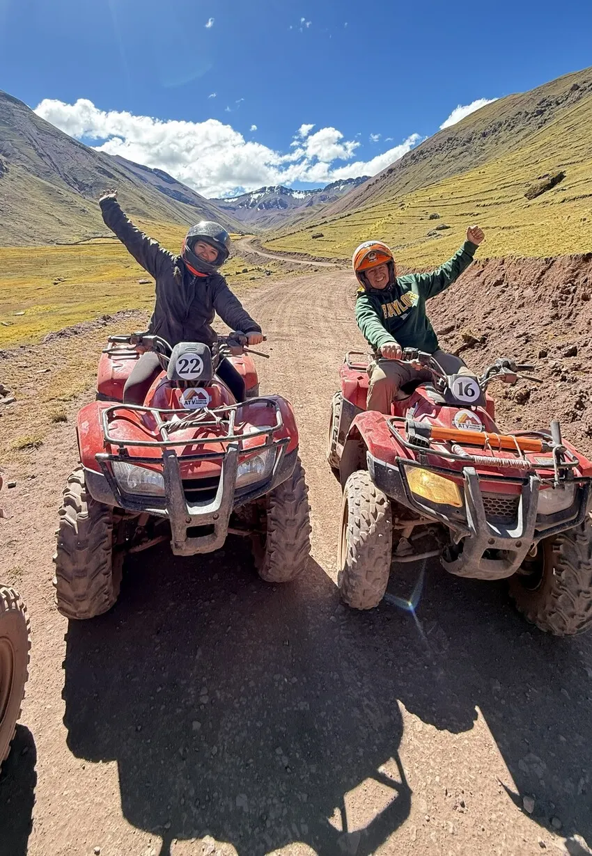 Travelers enjoying an ATV tour to Rainbow Mountain near Cusco, Peru
