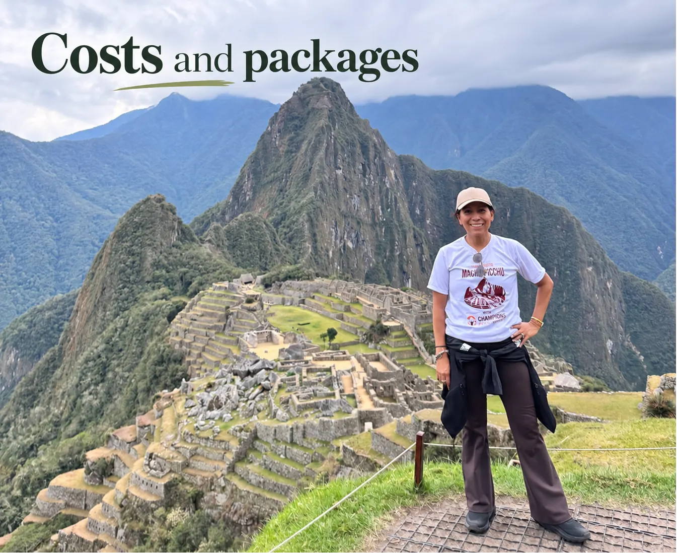 Traveler posing at the classic Machu Picchu viewpoint with the ancient Inca citadel in the background