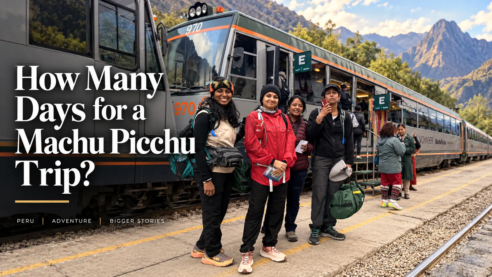 Travelers at a Peru train station preparing for a Machu Picchu trip
