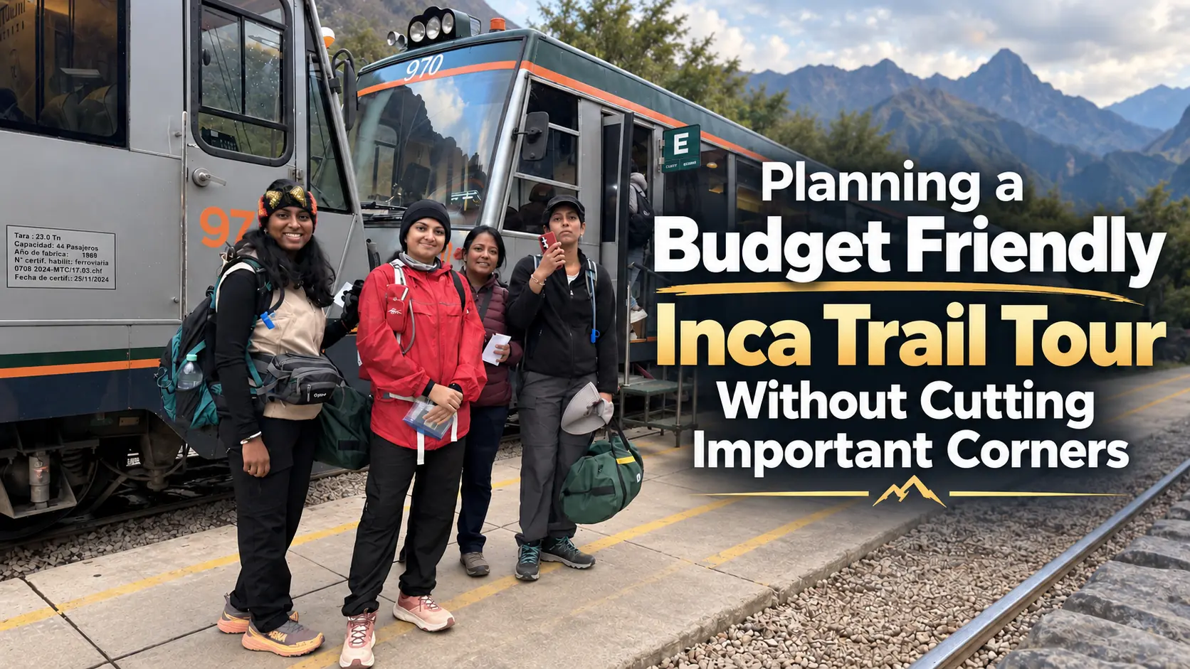 Budget Inca Trail tour checklist showing travelers enjoying the Machu Picchu mountain view during a Peru hiking adventure