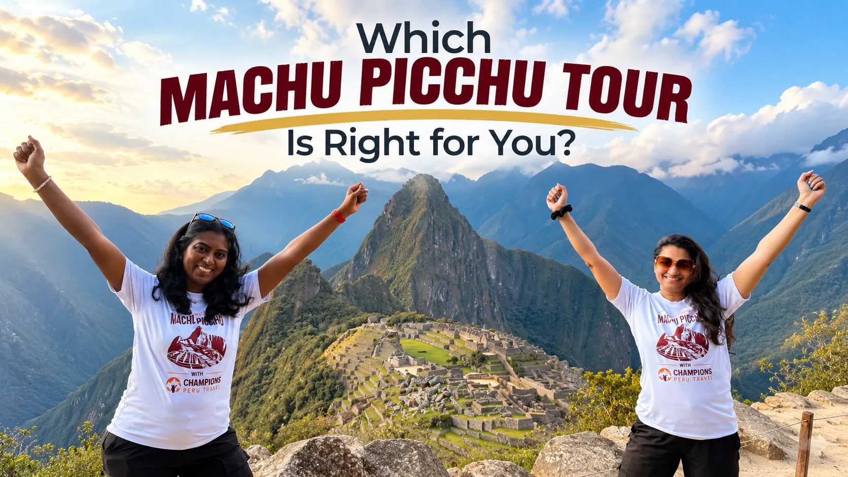 Travelers celebrating at Machu Picchu while choosing the right Machu Picchu tour