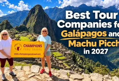 Couple enjoying a Machu Picchu mountain view during a Peru travel adventure with Champions Peru Travel