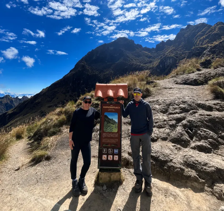 Hikers at Dead Woman's Pass on the 4-day Inca Trail trek